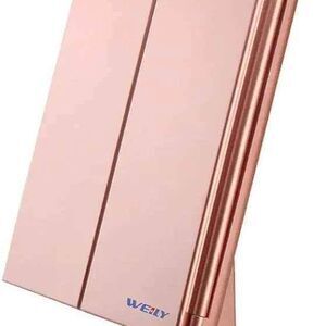 NEW Tri-Fold Makeup Mirror w/LED Lights, Touch Screen, and 1x/2x/3x, Rose Gold